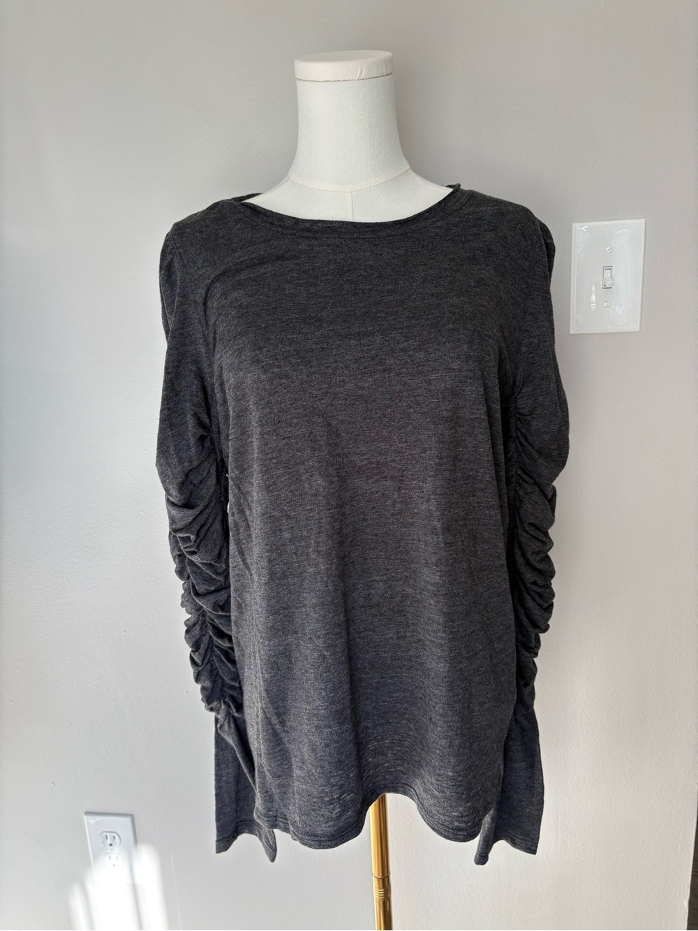 We The Free Natasha Charcoal Ruched-Sleeve Long Sleeve Top